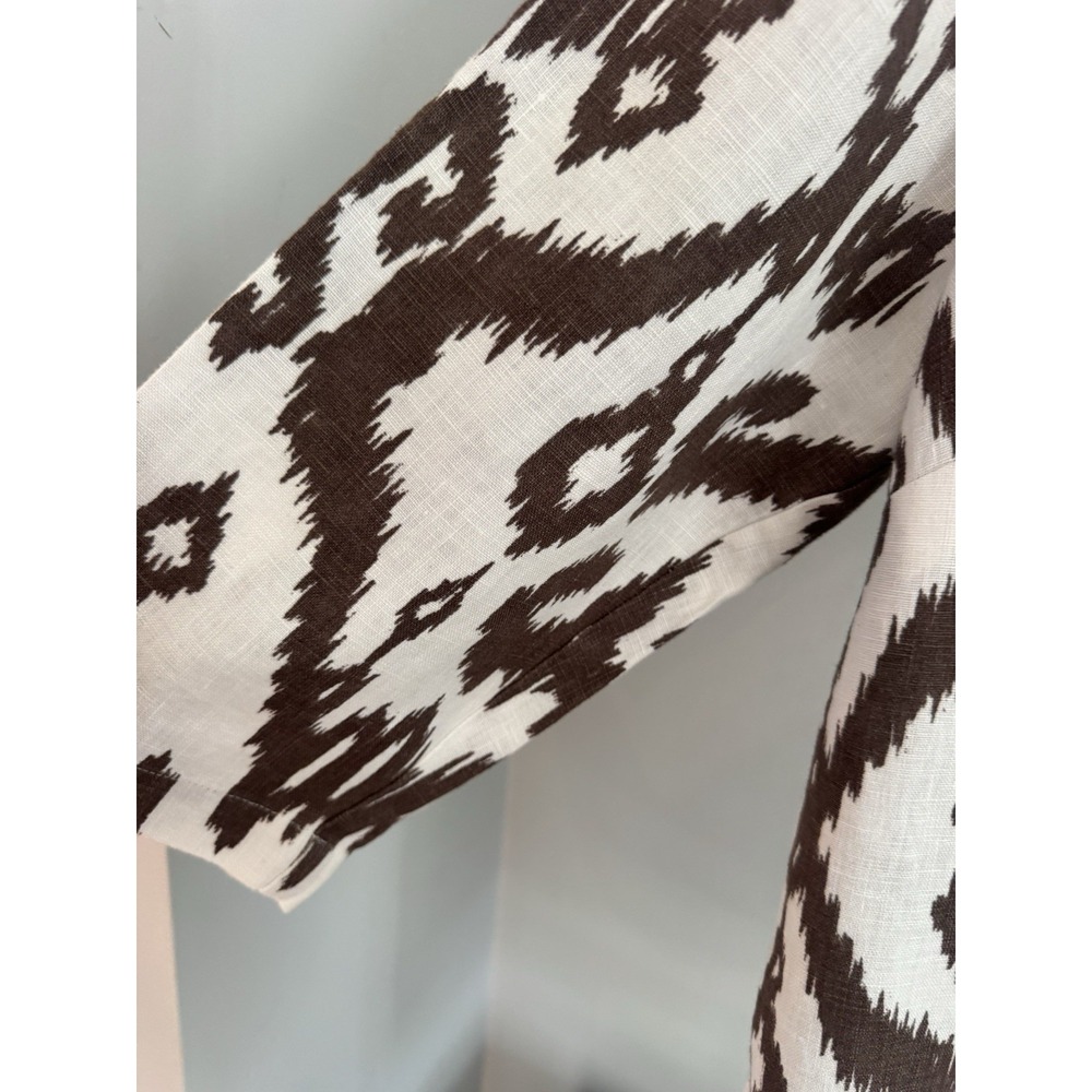 Chico's Ikat Linen Boho Open Front Tunic Jacket Coastal Resort Artsy Size 2 - Picture 4 of 8